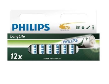 12x 배터리 "PHILIPS - SUPER HEAVY DUTY" AA - LONGLIFE (12개입 블리스터)