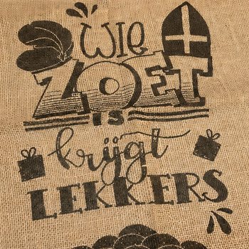 대형 신터클라스 황마 자루 - 문구 인쇄: WIE ZOET IS KRIJGT LEKKERS - 약 60 x 100 cm (1개)