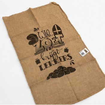 대형 신터클라스 황마 자루 - 문구 인쇄: WIE ZOET IS KRIJGT LEKKERS - 약 60 x 100 cm (1개)