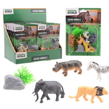 ANIMAL WORLD - 사파리 동물 장난감 세트 10종 카드 포장 - 디스플레이 (12개입)