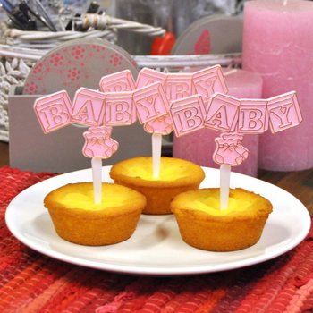 출생 축하 컵케이크 픽 - 베이비 핑크 (12개입)