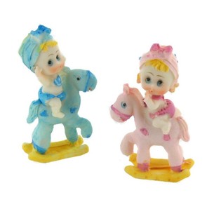 출생 케이크 토퍼 - 흔들목마를 탄 아기 9 cm (4개입)