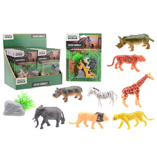 ANIMAL WORLD - 사파리 동물 장난감 세트 10종 카드 포장 - 디스플레이 (12개입)