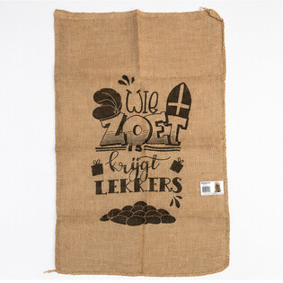 대형 신터클라스 황마 자루 - 문구 인쇄: WIE ZOET IS KRIJGT LEKKERS - 약 60 x 100 cm (1개)